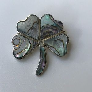 VTG Mexico Sterling Silver Abalone Clover Brooch